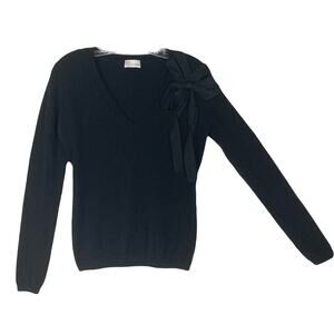 Nwot RED VALENTINO Sweater~S Black Bow-Tulle-Lace-Appliqué Cashmere V Long-Sleev